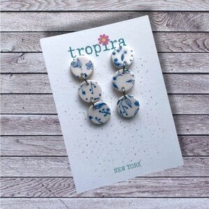 Blue Floral Polymer Clay Dangle Earrings